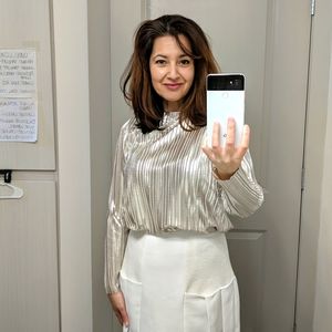 H&M Long Sleeve Silver Top with Raw Hems